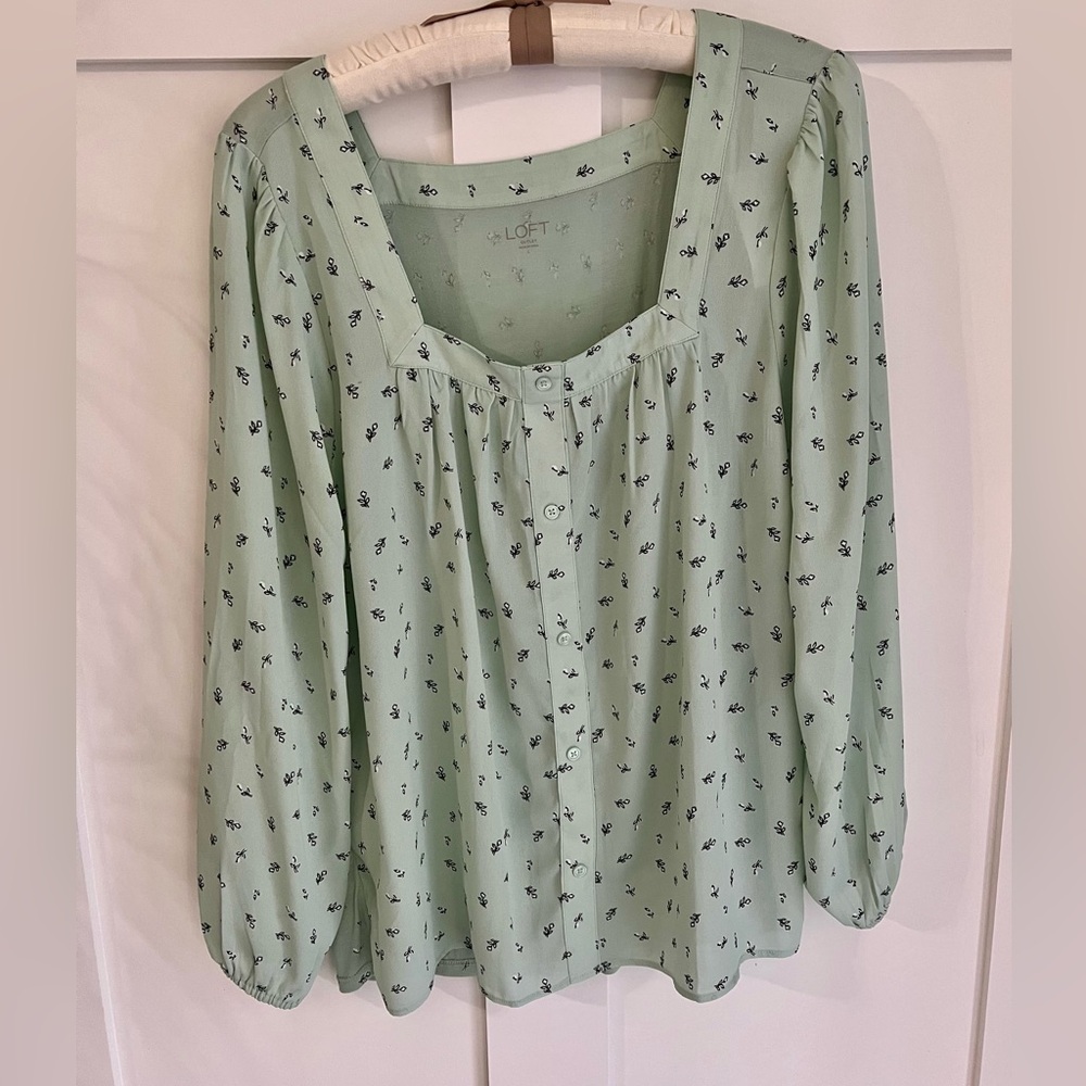 LOFT Mint Green Floral Blouse